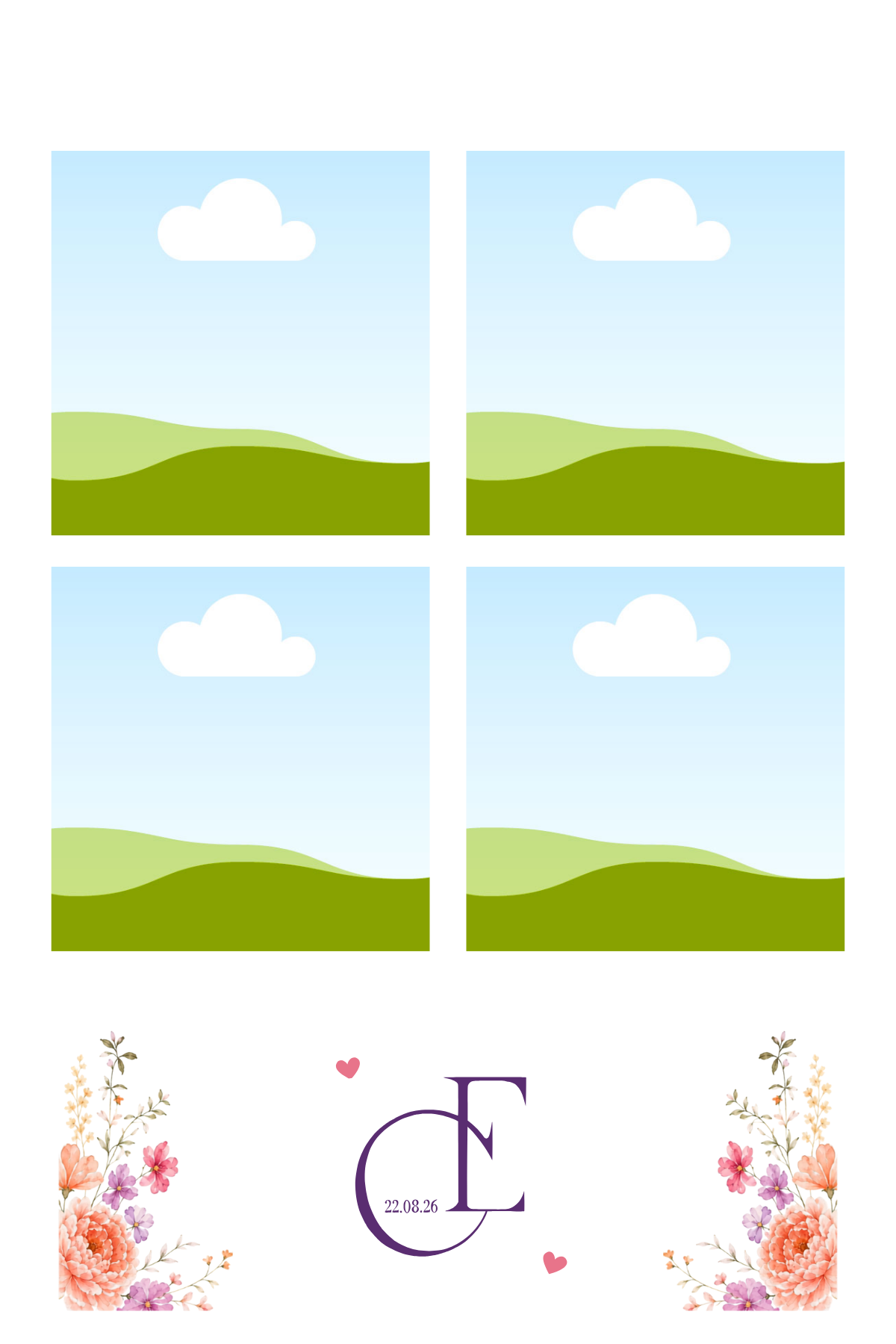Cadre de mariage aux fleurs aquarelle avec monogramme des mariés.
